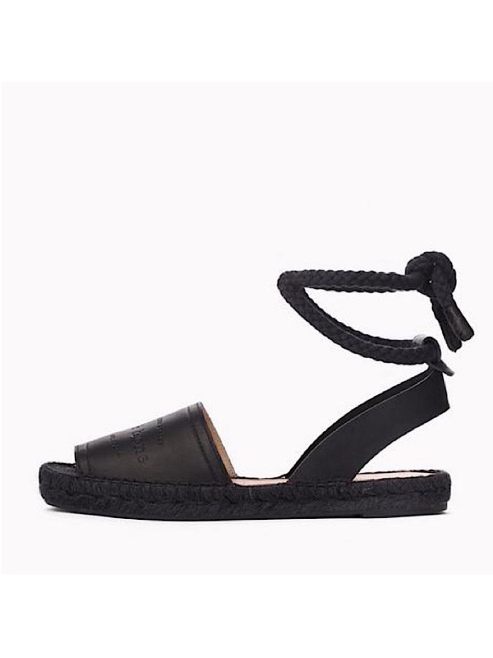 rag & bone Estelle Black Leather Espadrille Sandals Ankle Tie Wrap Flat 7.5 37.5
